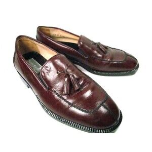 Stanley Blacker Mens Burgundy Leather Tassel Split Toe Loafers US 8.5 M